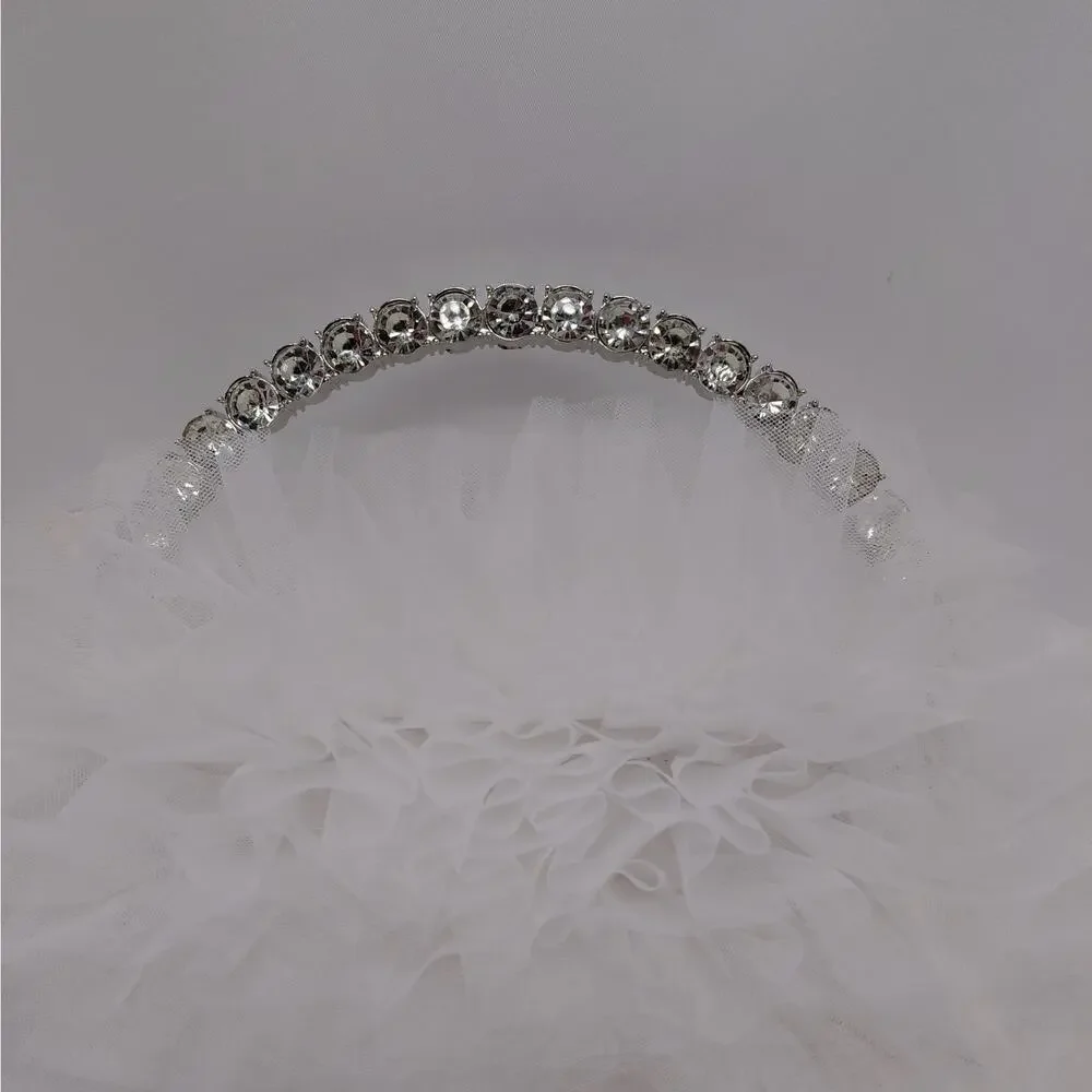 Badgley Mischka Womens Evening Bag White Tulle Rhinestone Bridal Formal Wedding